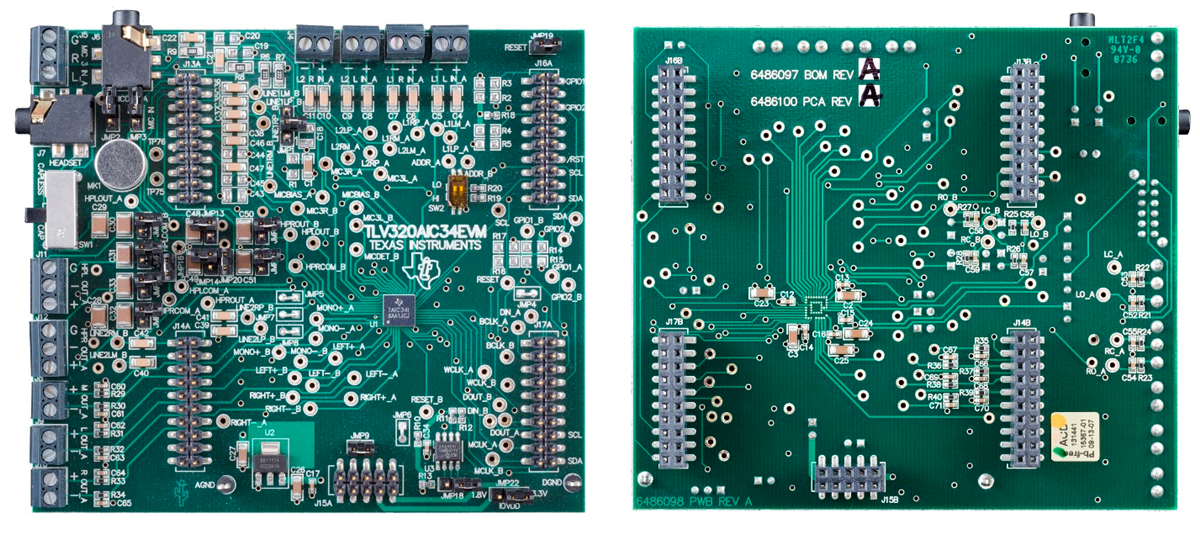 Texas Instruments TLV320AIC34EVM-K評価モジュールとUSBマザーボード