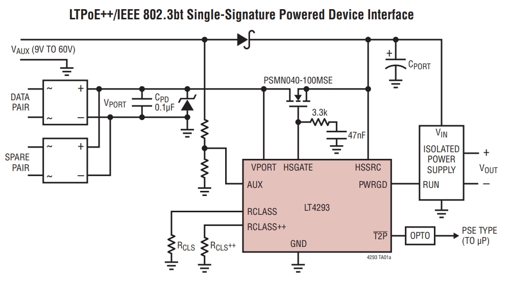 アプリケーション回路図 - Analog Devices Inc. LT4293インターフェイスコントローラ