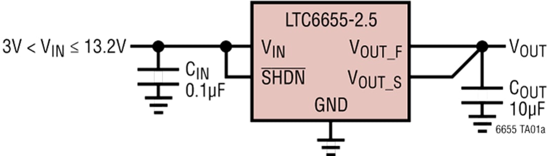 アプリケーション回路図 - Analog Devices Inc. LTC6655高精度バンドギャップ電圧リファレンス