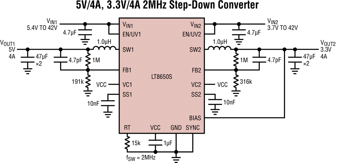 アプリケーション回路図 - Analog Devices Inc. LT8650S同期降圧型Silent Switcher 2