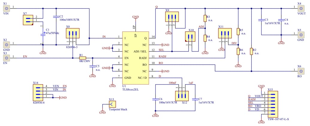 回路図 - Infineon Technologies TLS835D2ELVSEデモボード