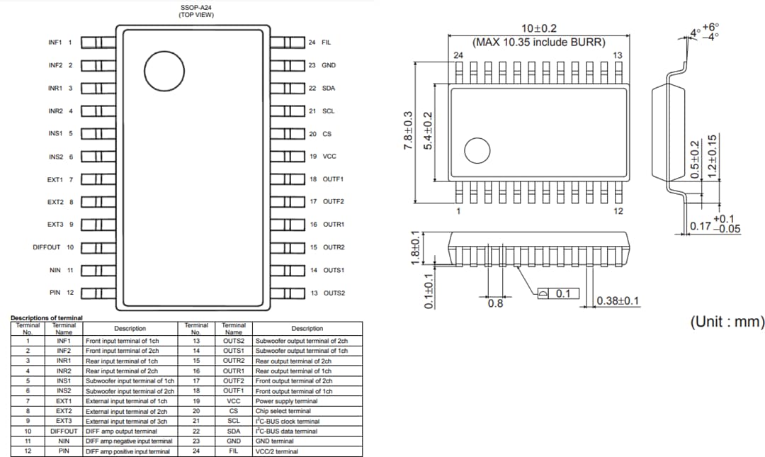 機械図面 - ROHM Semiconductor BD34602FS-M 6チャンネルサウンドプロセッサ