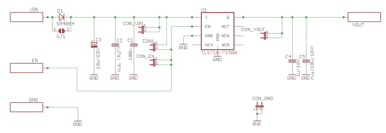 回路図 - Infineon Technologies TLS710B0EJデモボード