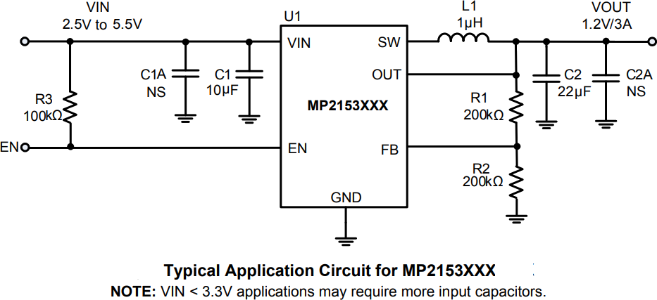 Application Circuit Diagram - Monolithic Power Systems (MPS) MP2153 Synchronous Step-Down Converters