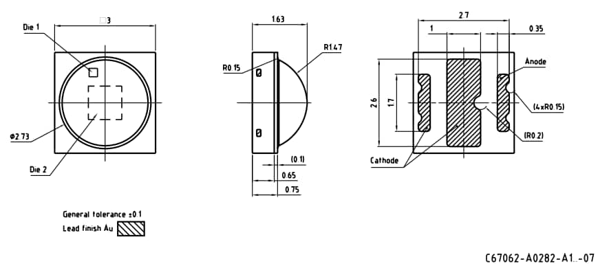 機械図面 - ams OSRAM OSCONIQ® P 3030セラミックLED