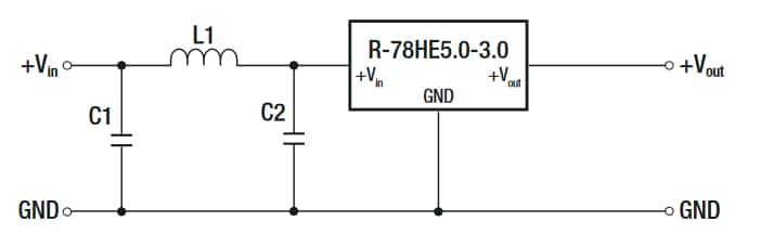 アプリケーション回路図 - RECOM Power R-78HE-0.3 0.3Aシングル出力DC/DCコンバータ