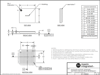 機械図面 - Analog Devices / Maxim Integrated MAX32666 FPU内蔵Arm® Cortex®-M4 MCU、BLUETOOTH® 5対応