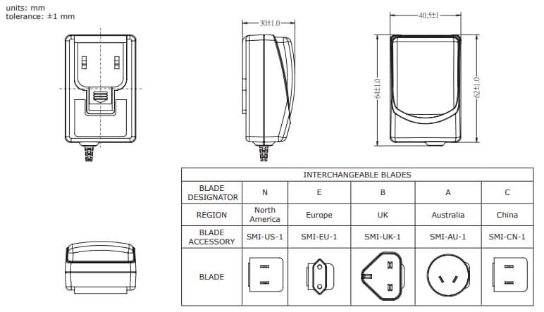 機械図面 - CUI Inc SMI6 AC-DC電源