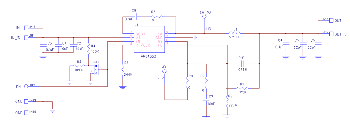 回路図 - Diodes Incorporated AP64352SP-EVM評価ボード