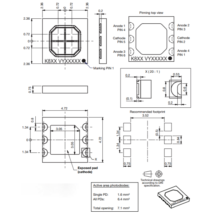 機械図面 - Vishay Semiconductors K857シリコンPINフォトダイオード