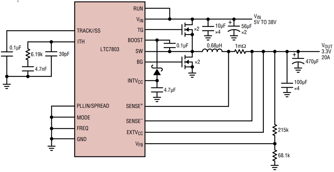 アプリケーション回路図 - Analog Devices Inc. LTC7803同期降圧型コントローラ