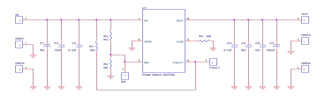 回路図 - Diodes Incorporated AP22652W6-EVM 評価モジュール