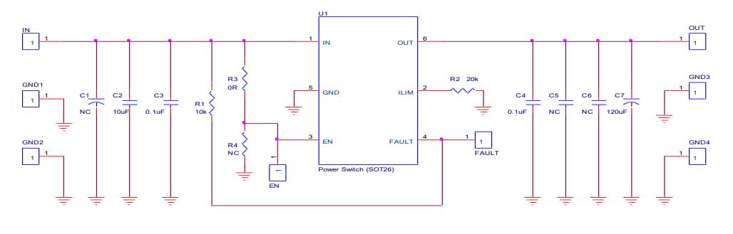 回路図 - Diodes Incorporated AP22653W6-EVM評価モジュール