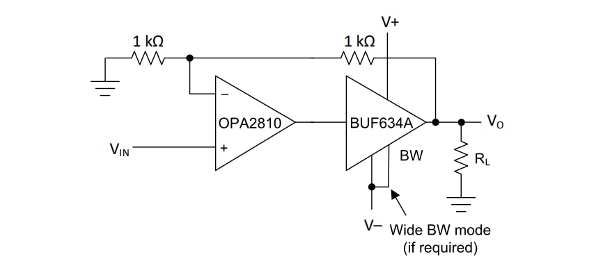 アプリケーション回路図 - Texas Instruments BUF634A 36Vハイスピードバッファ