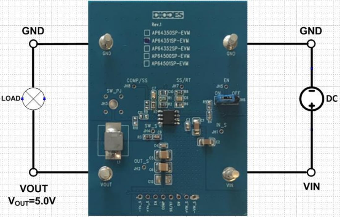 機械図面 - Diodes Incorporated AP64351QSP-EVMコンバータ評価ボード