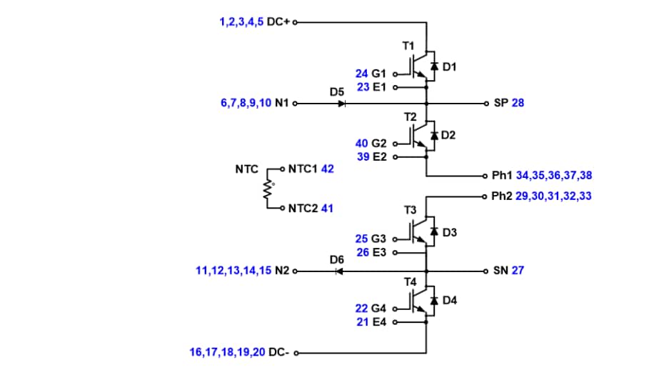 回路図 - onsemi 3レベルNPC Q2PackおよびQ2BOOSTモジュール
