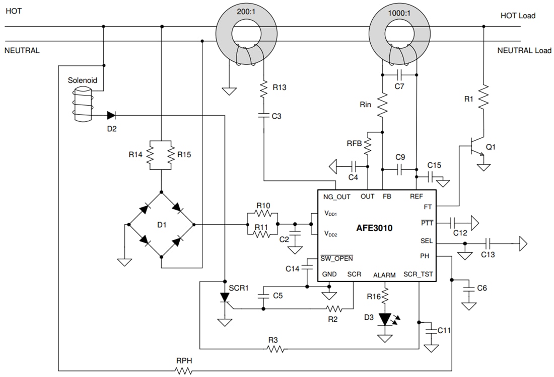 回路図 - Texas Instruments AFE3010EVM GFCI評価モジュール（EVM）