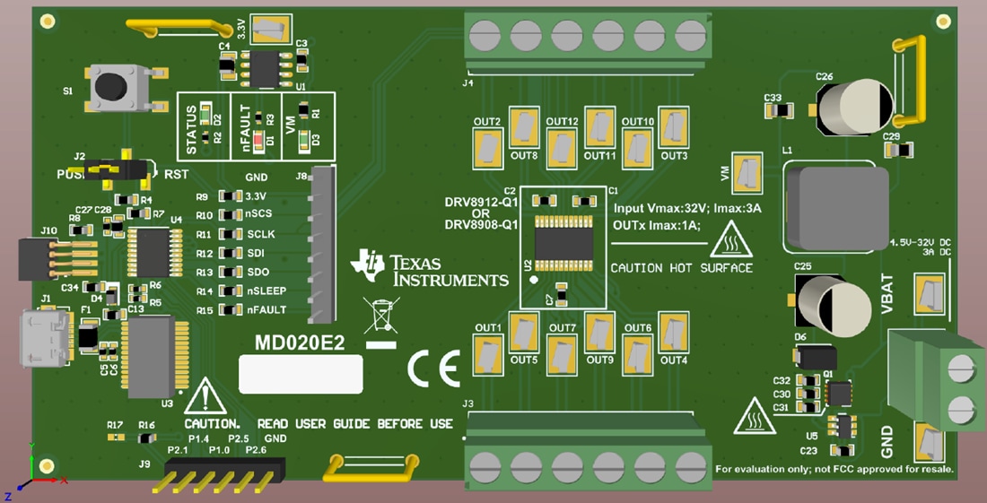 機械図面 - Texas Instruments DRV8908-Q1EVM ドライバ評価モジュール (EVM)