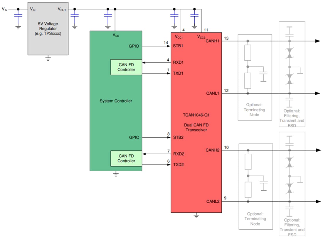 回路図 - Texas Instruments TCAN1046-Q1障害保護CAN FDトランシーバ