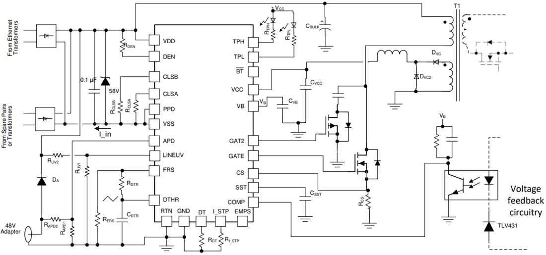 アプリケーション回路図 - Texas Instruments TPS23730 IEEE 802.3bt PoE 2 PD IC