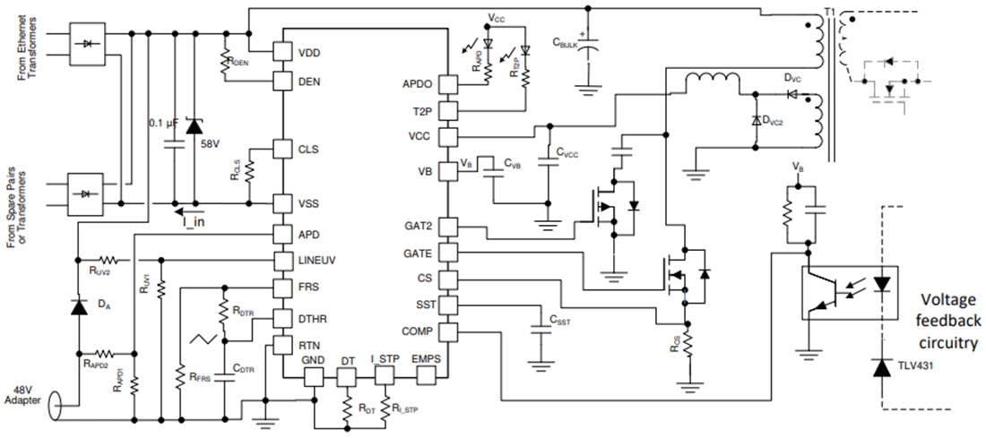 アプリケーション回路図 - Texas Instruments TPS23734 IEEE 802.3bt PoE PD IC