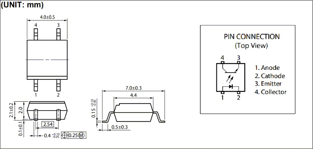 機械図面 - Renesas Electronics PS2711-1フォトカプラ