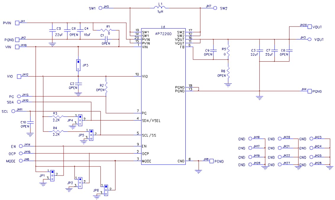 回路図 - Diodes Incorporated AP72200WLCSP-20-EVM評価モジュール