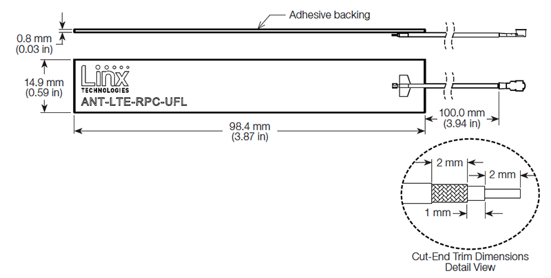 機械図面 - TE Connectivity / Linx Technologies ANT-LTE-RPC LTE/LPWA組み込みダイポールアンテナ