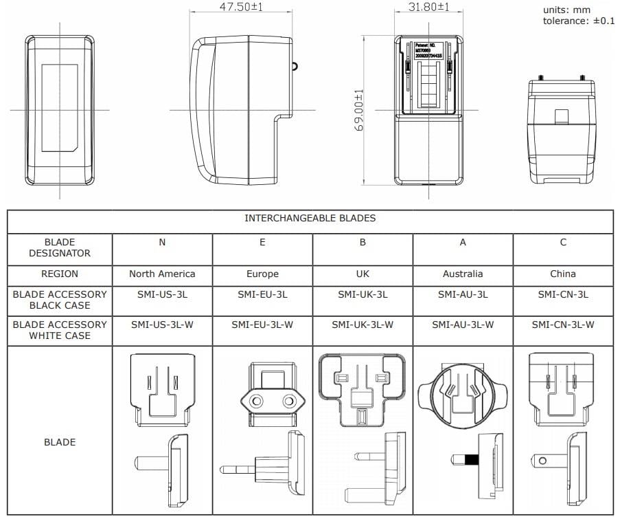 機械図面 - CUI Inc SMI12シリーズ 12W AC/DC電源