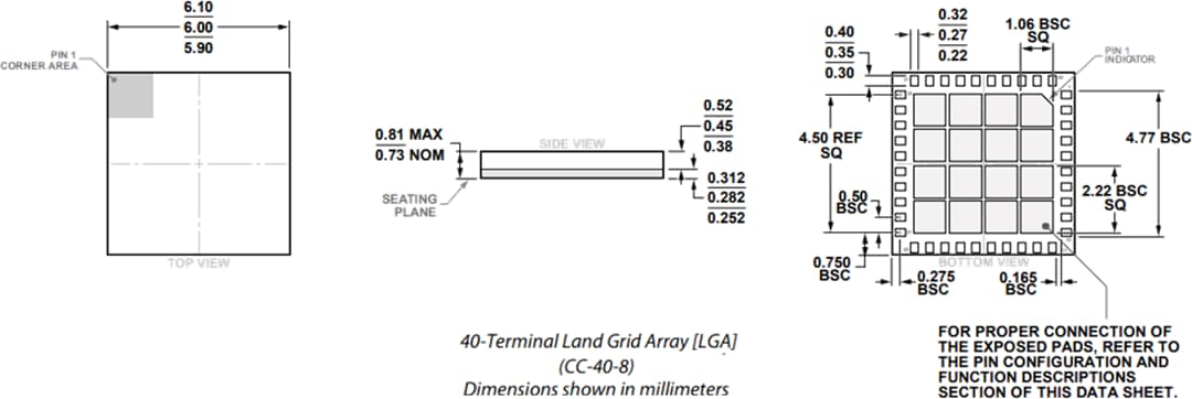 機械図面 - Analog Devices Inc. ADMV4530アップコンバータPLL+VCO（27-31 GHz）