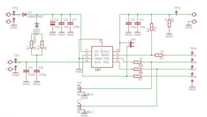 回路図 - Infineon Technologies TLE8457 LIN LDOデモボード