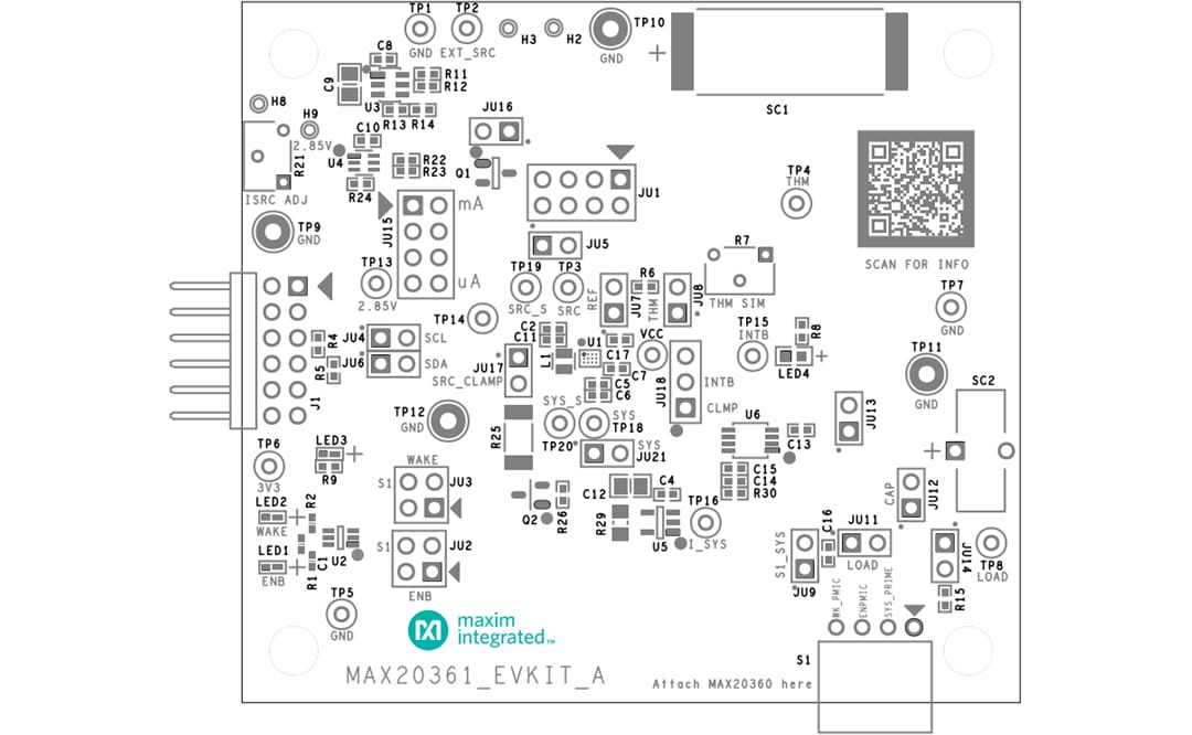 機械図面 - Analog Devices Inc. MAX20361評価キット（MAX20361EVKIT）