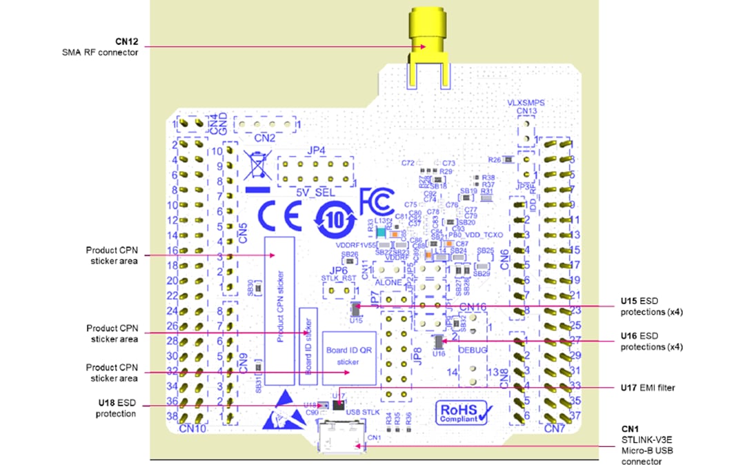 機械図面 - STMicroelectronics STM32WL Nucleo-64ボード（NUCLEO-WL55JC）