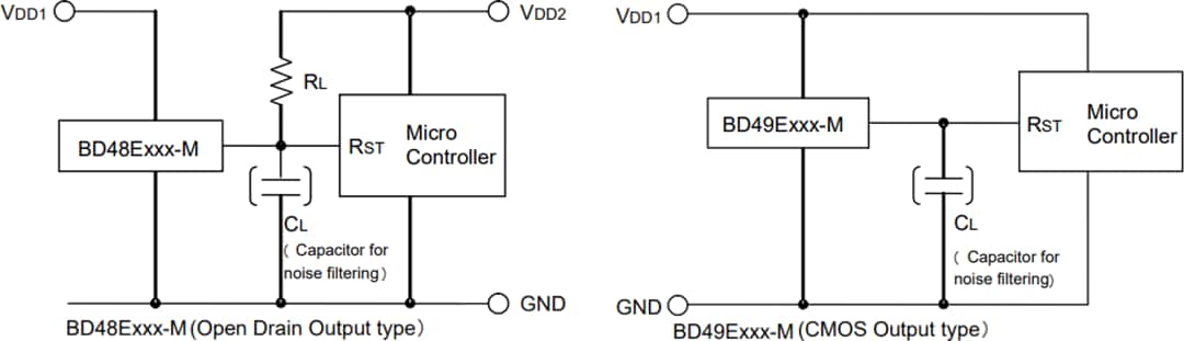 アプリケーション回路図 - ROHM Semiconductor BD48およびBD49車載用電圧検出IC
