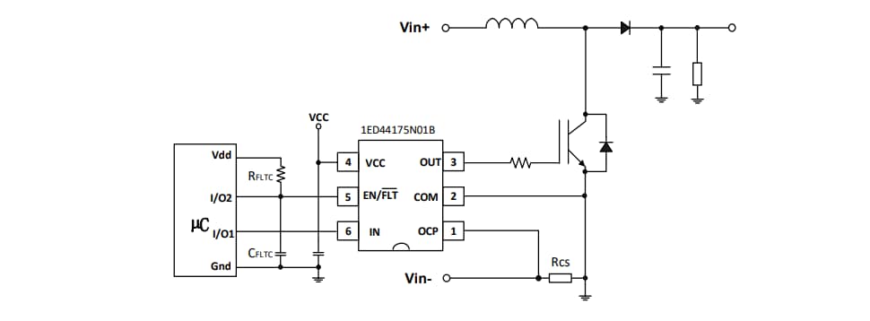 アプリケーション回路図 - Infineon Technologies 1ED44175N01B 25V ローサイドゲートドライバ