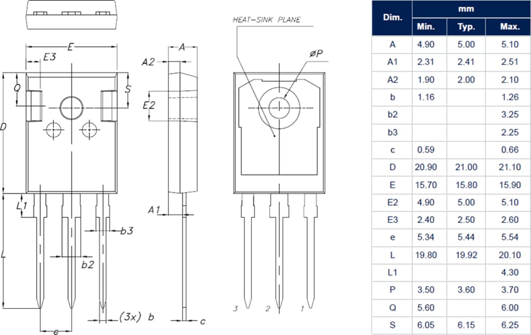 機械図面 - STMicroelectronics SCTW70N120G2V 1200V 91A SiCパワーMOSFET