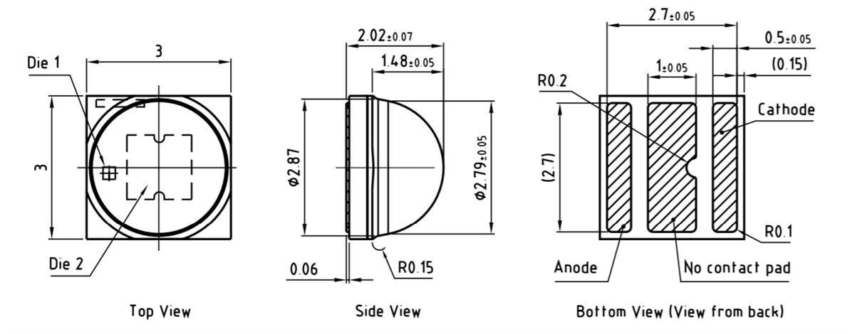 機械図面 - ams OSRAM OSLON®角型・園芸用白色LED