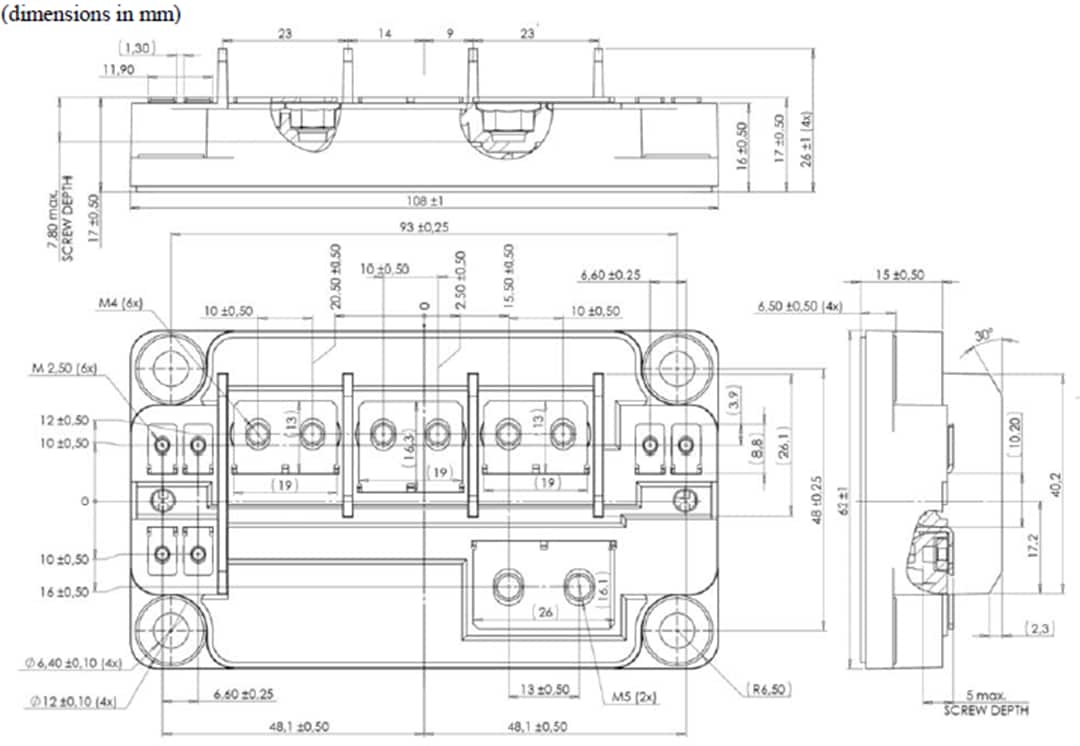 機械図面 - Microsemi / Microchip AgileSwitch® Phase Leg SiC MOSFETパワーモジュール
