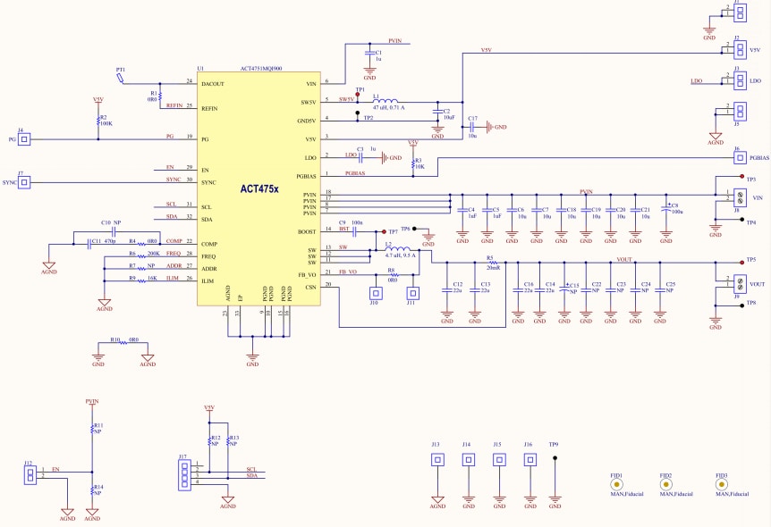 回路図 - Qorvo ACT4751M USB高速充電器パワーIC