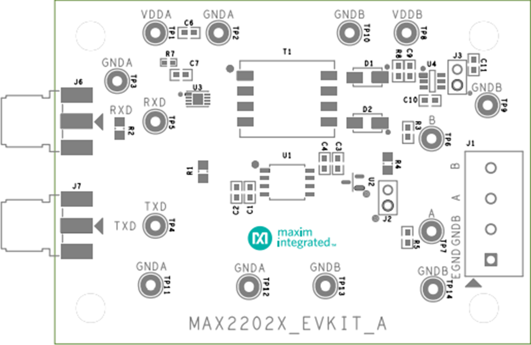 機械図面 - Analog Devices Inc. MAX2202X評価キット