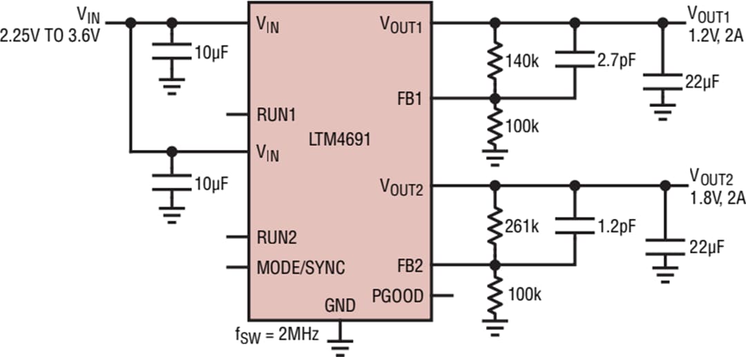 アプリケーション回路図 - Analog Devices Inc. LTM4691 DC-DC µModule®レギュレータ