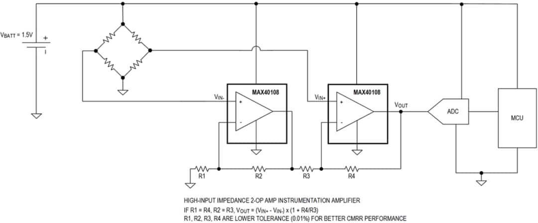 アプリケーション回路図 - Analog Devices Inc. MAX40108低消費電力高精度オペアンプ