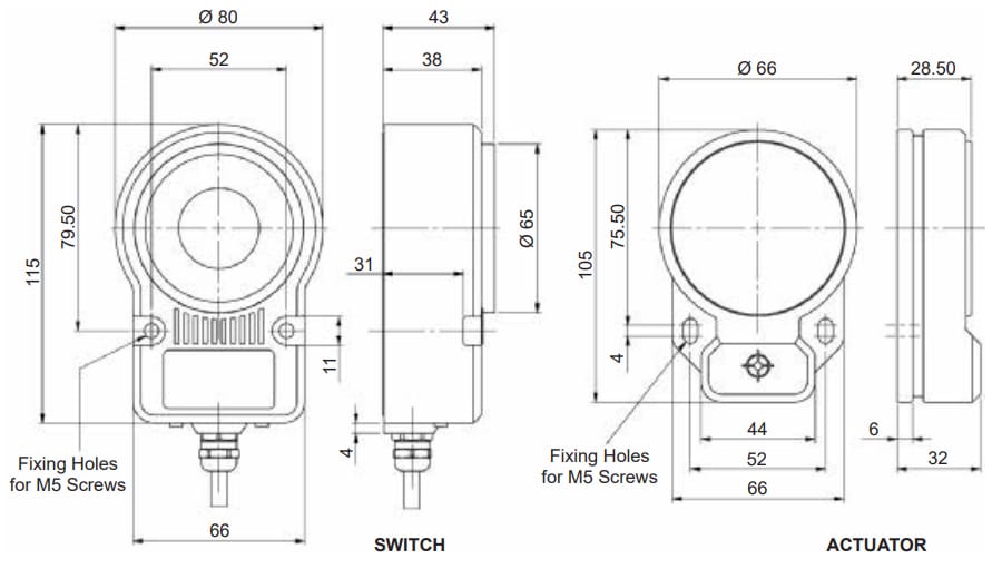 機械図面 - Omron Industrial Automation D40ML RFID磁気ロック安全スイッチ