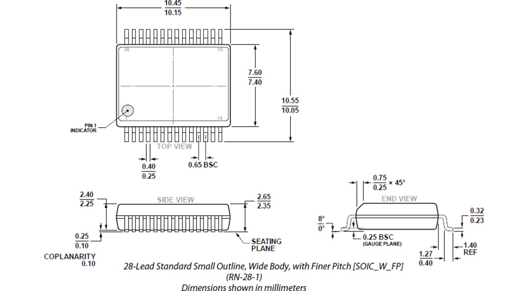 機械図面 - Analog Devices Inc. ADM256xE RS-485トランシーバ