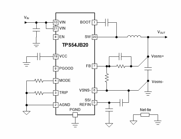 回路図 - Texas Instruments TPS54JB20同期バックコンバータ 