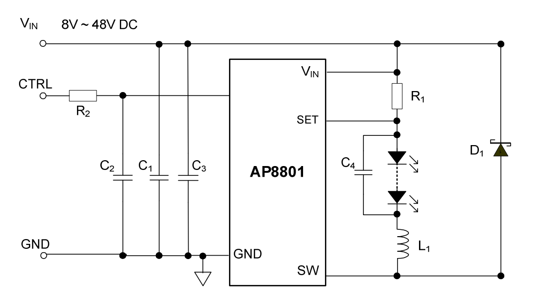 回路図 - Diodes Incorporated AP8801EV2評価ボード