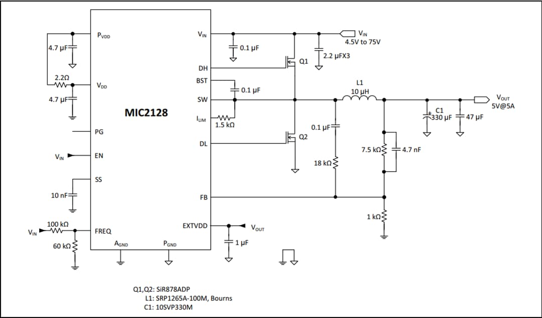 アプリケーション回路図 - Microchip Technology MIC2128同期バックコントローラ