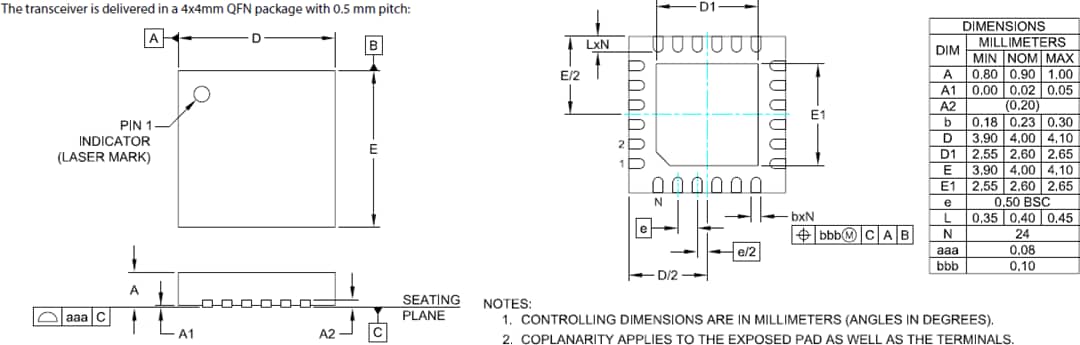 機械図面 - Semtech LoRa スマート ホーム™LLCC68RF トランシーバ