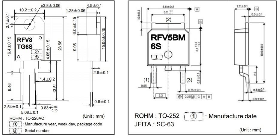 機械図面 - ROHM Semiconductor RFVシリーズ高速リカバリダイオード