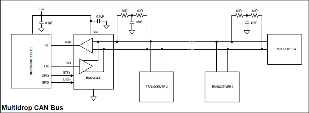 アプリケーション回路図 - Analog Devices Inc. MAX33040E CANトランシーバ